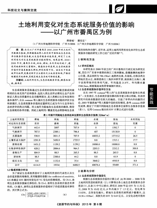 土地利用变化对生态系统服务价值的影响——以广州市番禺区为例