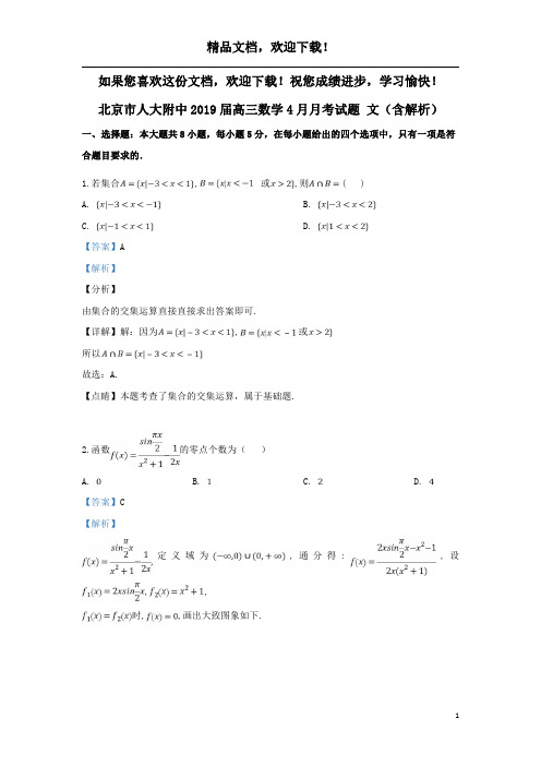 北京市人大附中2019届高三数学4月月考试题文(含解析)