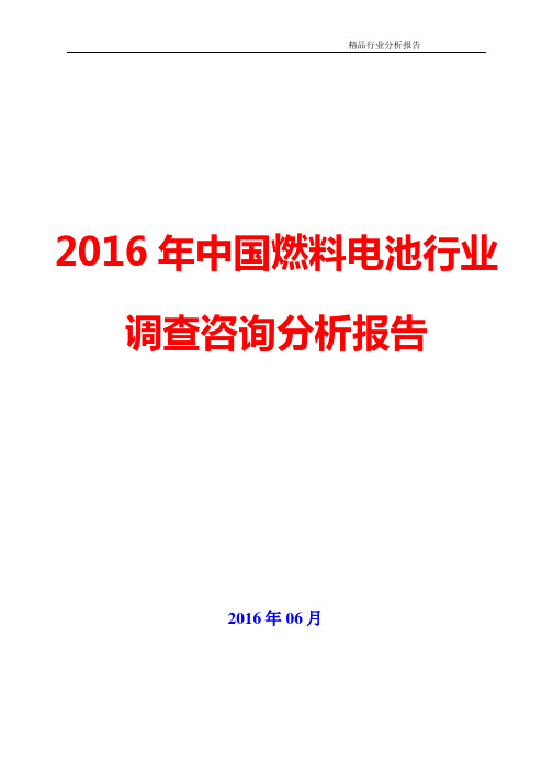 2016年中国燃料电池行业调查咨询分析报告(可编辑word版)