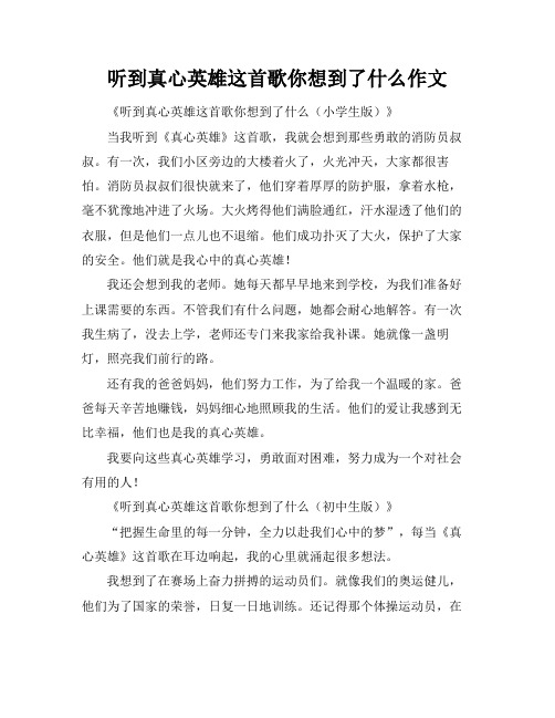 听到真心英雄这首歌你想到了什么作文