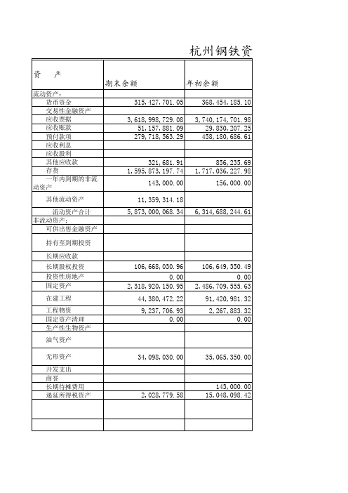 杭州钢铁资产负债表