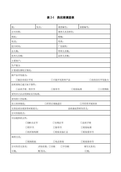 供应商管控《供应商调查表》《供货商调查评估表》《供应商资料卡》《供应商来料质量状况月统计表》