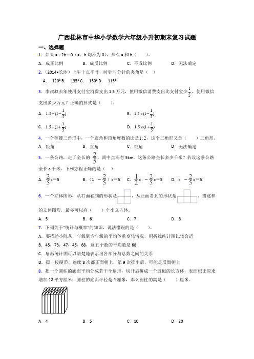 广西桂林市中华小学数学六年级小升初期末复习试题