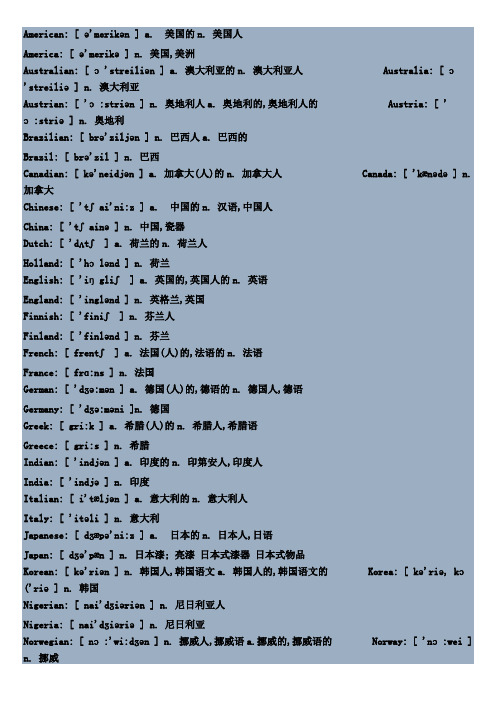 世界国家名和国家人名中英文对照表