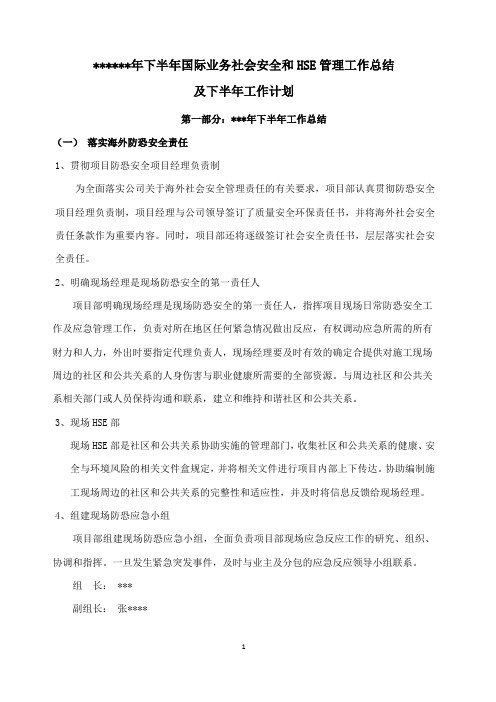 国际业务社会安全和HSE管理工作总结