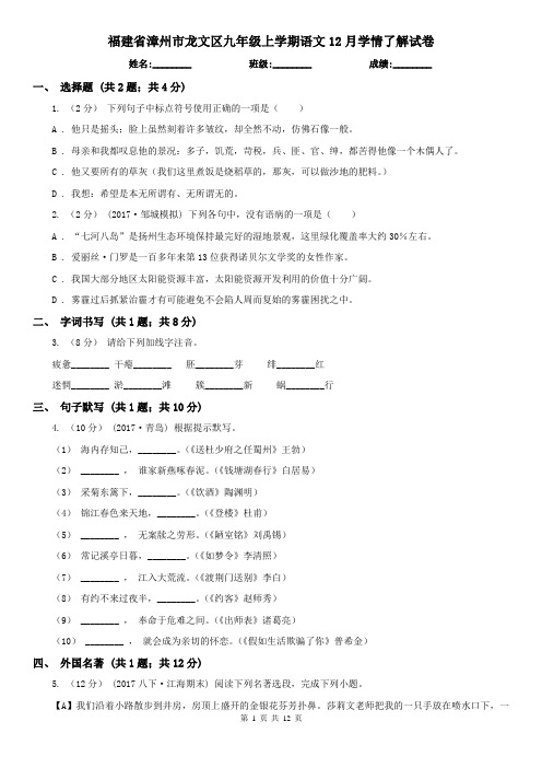 福建省漳州市龙文区九年级上学期语文12月学情了解试卷