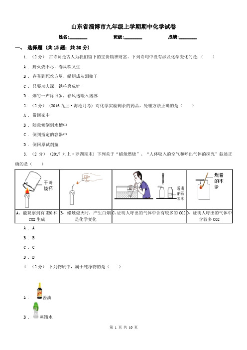 山东省淄博市九年级上学期期中化学试卷