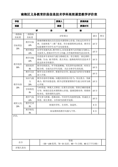 信息技术高效课堂教学评价量表(新修订)