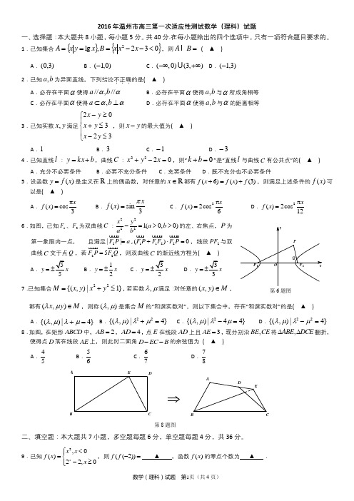 浙江省温州市2016年高三第一次适应性测试数学(理科)试题分析