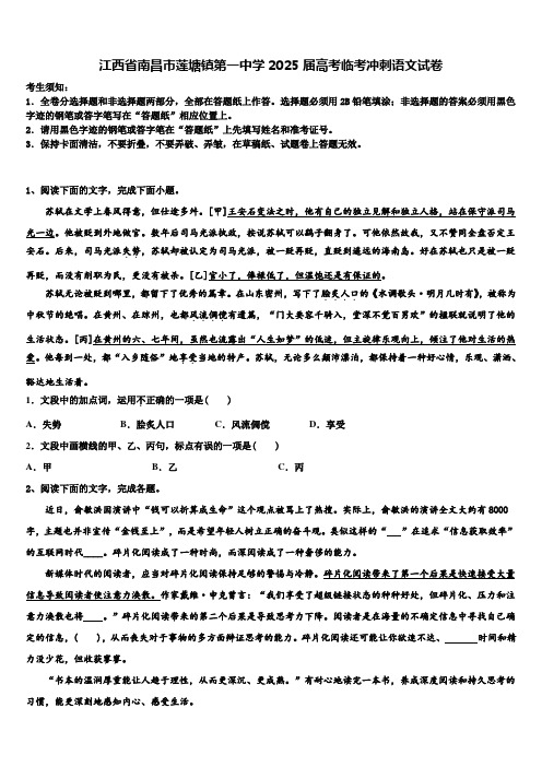 江西省南昌市莲塘镇第一中学2025届高考临考冲刺语文试卷含解析