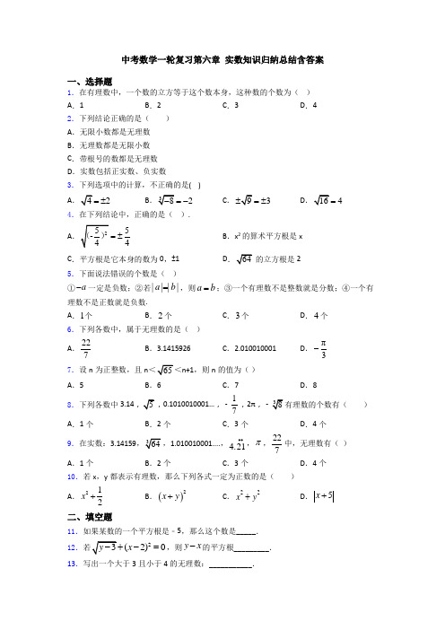 中考数学一轮复习第六章 实数知识归纳总结含答案