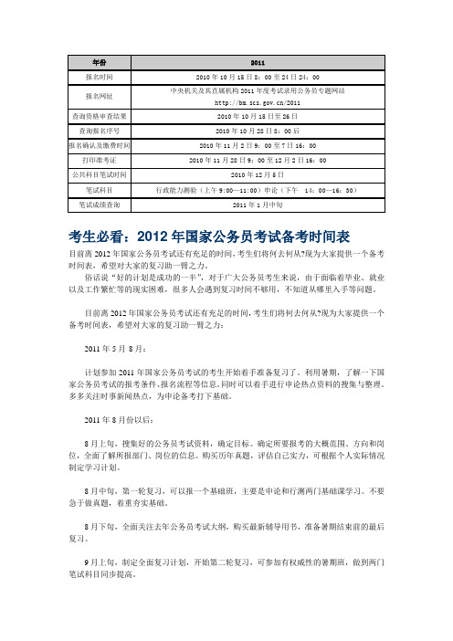 2012年国家公务员考试准备攻略