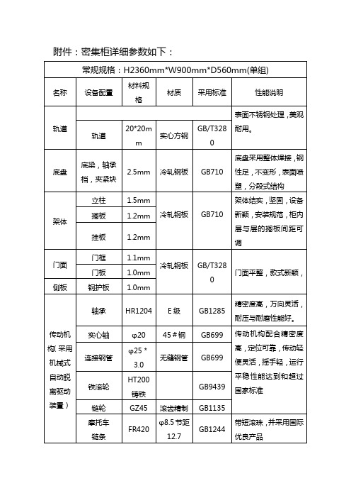 密集柜详细参数如下