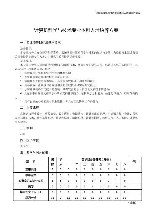 计算机科学与技术专业本科人才培养方案