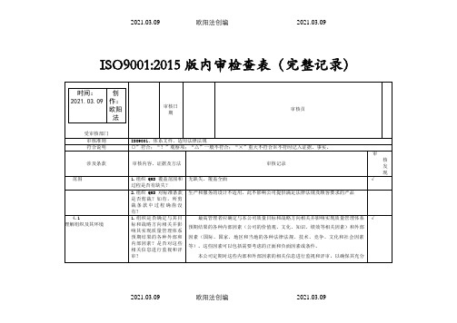 iso9001-内审检查表(带完整审核记录)-非常好之欧阳法创编