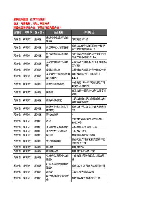 新版湖南省衡阳市雁峰区奶茶行业企业公司商家户名录单联系方式地址大全42家