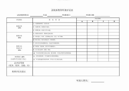 录用新教师听课评议表