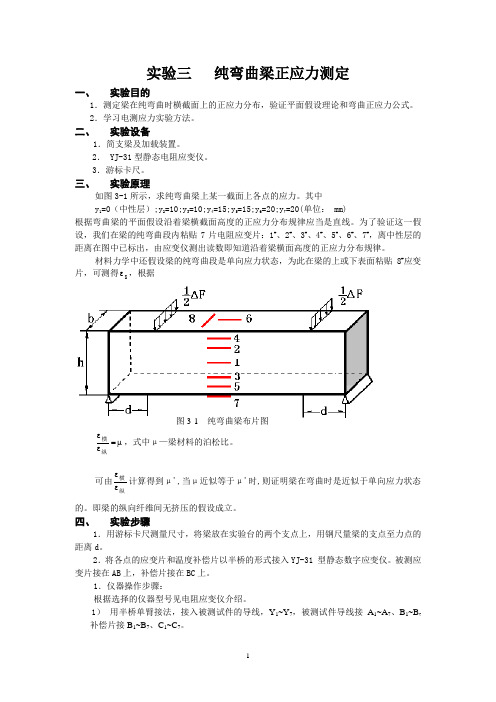 实验三   纯弯曲梁正应力测定