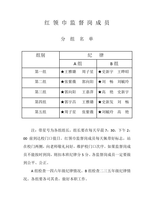 红 领 巾 监 督 岗 成 员