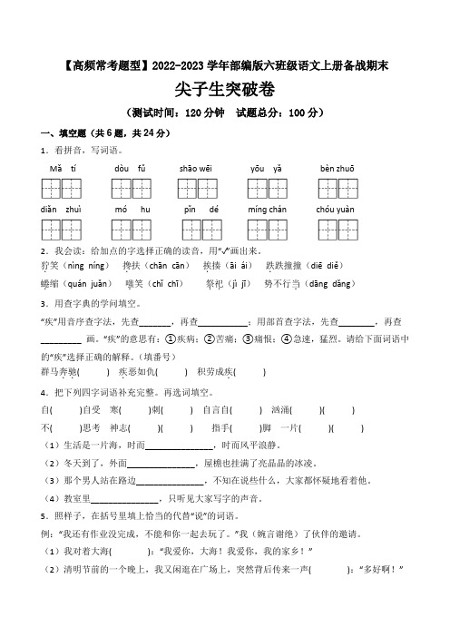 【高频常考题型】期末尖子生突破卷 -2022-2023学年六年级语文上册(部编版)