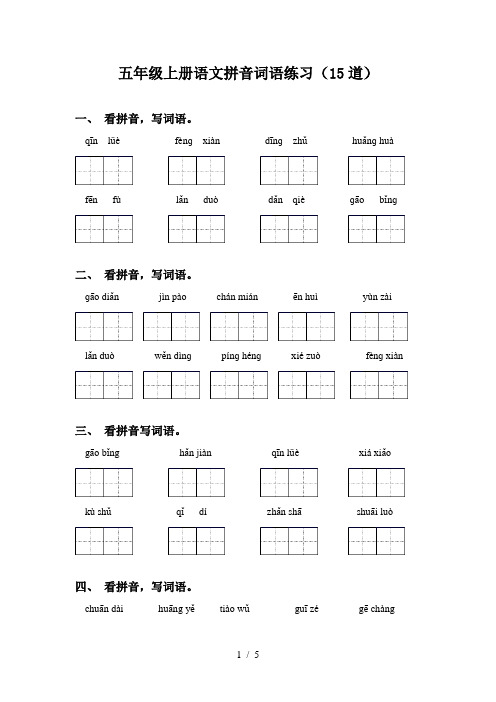 五年级上册语文拼音词语练习(15道)