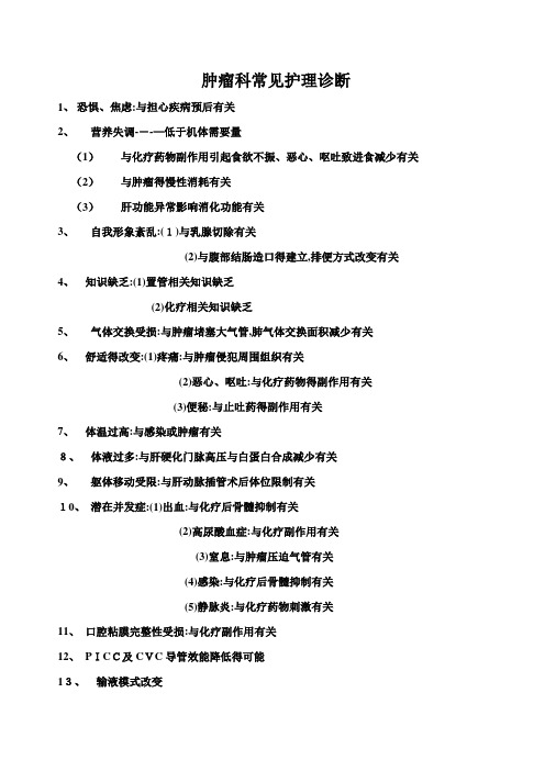 肿瘤内科常见护理诊断及护理措施