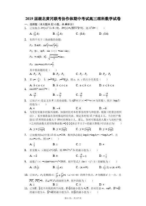 2019届湖北黄冈联考协作体期中考试高三理科数学试卷(解析版)