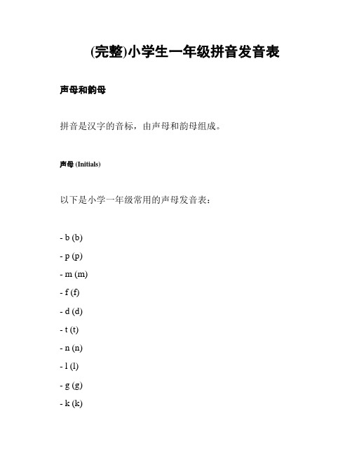 (完整)小学生一年级拼音发音表