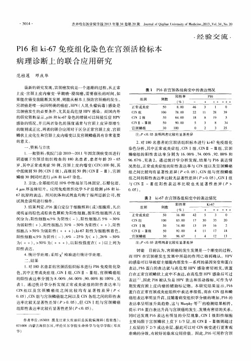 P16和ki-67免疫组化染色在宫颈活检标本病理诊断上的联合应用研究