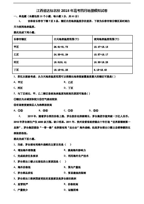 江西省达标名校2018年高考四月地理模拟试卷含解析