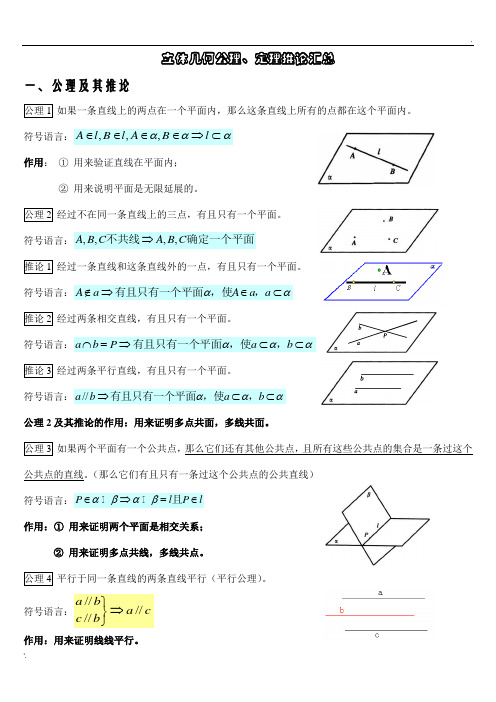 立体几何公理定理汇总