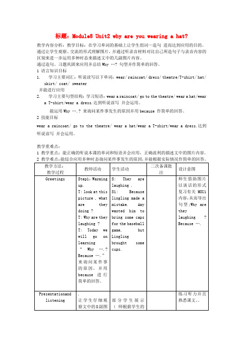 六年级英语下册-Module-8-Unit-2《Why-are-you-wearing-a-hat》教案-外研版(三起)