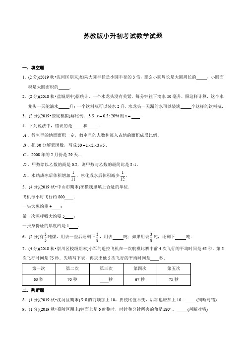 苏教版小升初数学考试题含答案解析