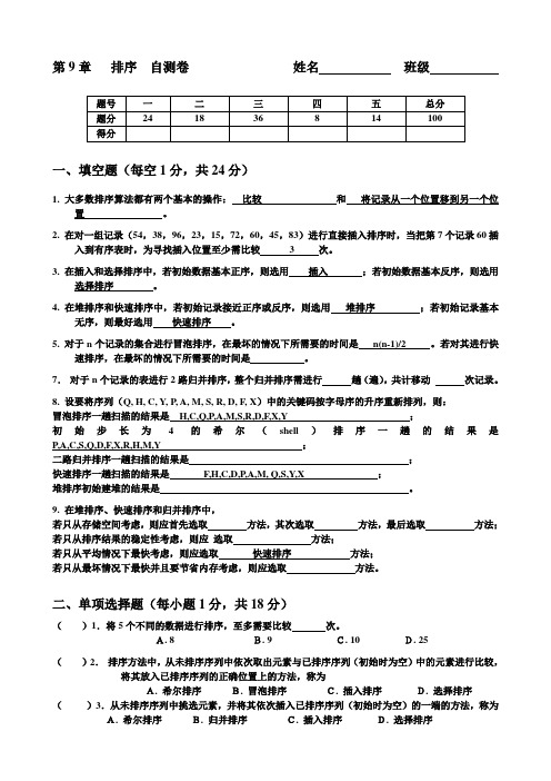 第章排序自测卷空题