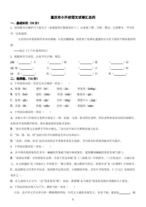 重庆市小升初语文试卷汇总四(含答案)