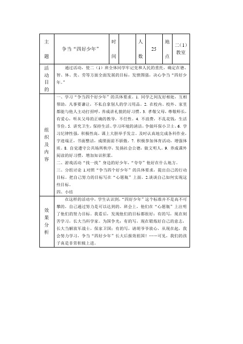 争当四好少年主题班会记录