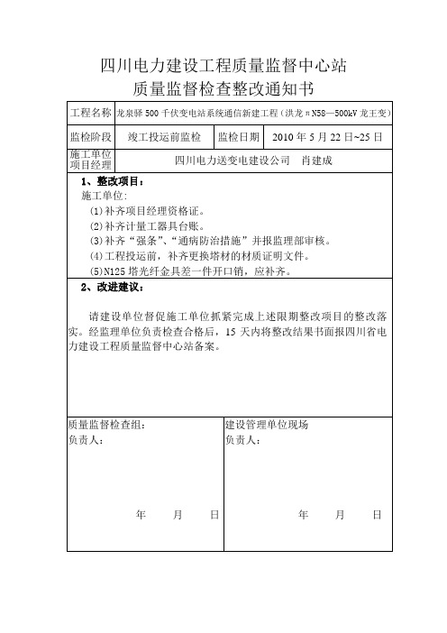 工程质量整改通知书(4个线路工程)