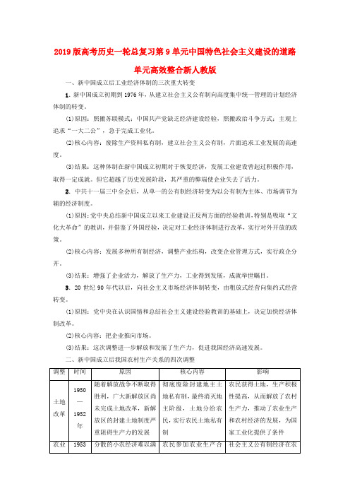 2019版高考历史一轮总复习第9单元中国特色社会主义建设的道路单元高效整合新人教版