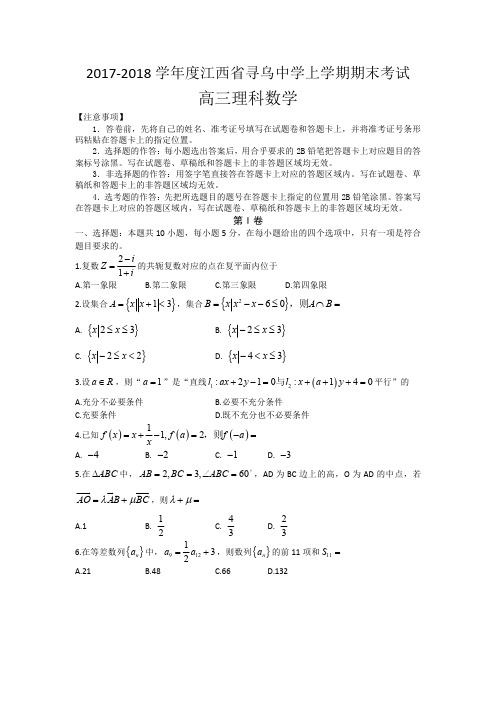 江西省赣州市寻乌中学2018届高三上学期期末考试数学(理)试题+PDF版含答案