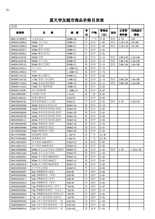 某超市商品价格目录表