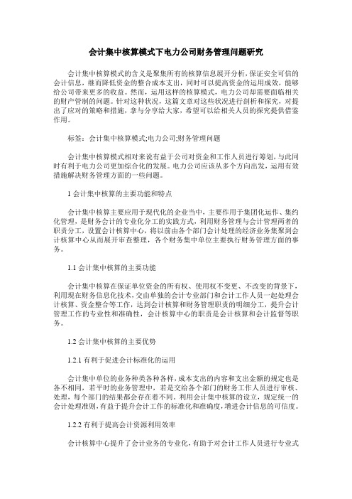 会计集中核算模式下电力公司财务管理问题研究