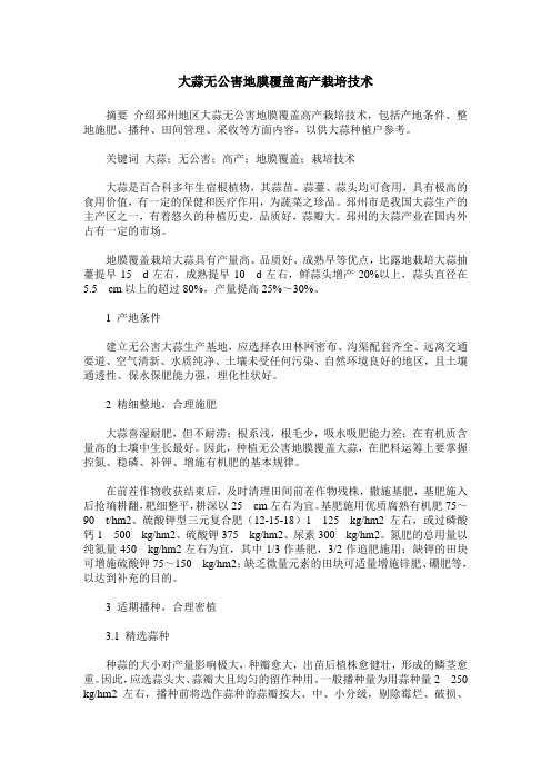 大蒜无公害地膜覆盖高产栽培技术