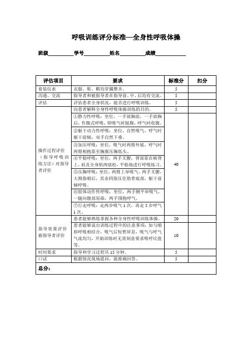 全身性呼吸体操及评分标准