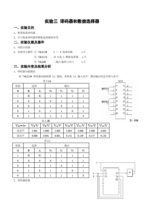 译码器和数据选择器 实验报告(有数据)