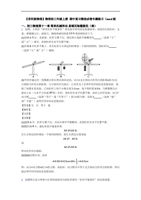 【苏科版物理】物理初三年级上册 期中复习精选试卷专题练习(word版