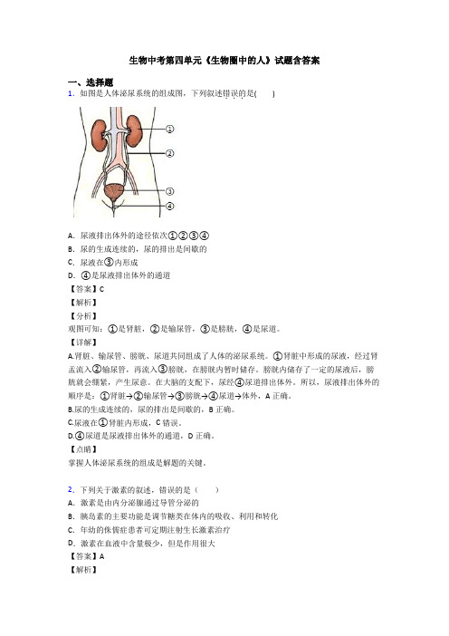 生物中考第四单元《生物圈中的人》试题含答案