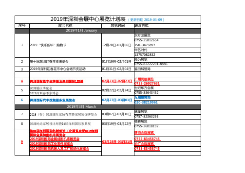 2019年深圳会展中心展览计划表