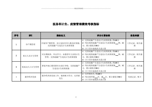 医院医务科计生疫情管理绩效考核指标