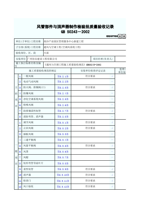 风管部件与消声器制作检验批质量验收记录