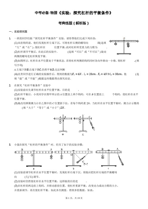 中考必备-物理《实验：探究杠杆的平衡条件》考典练题(解析版)